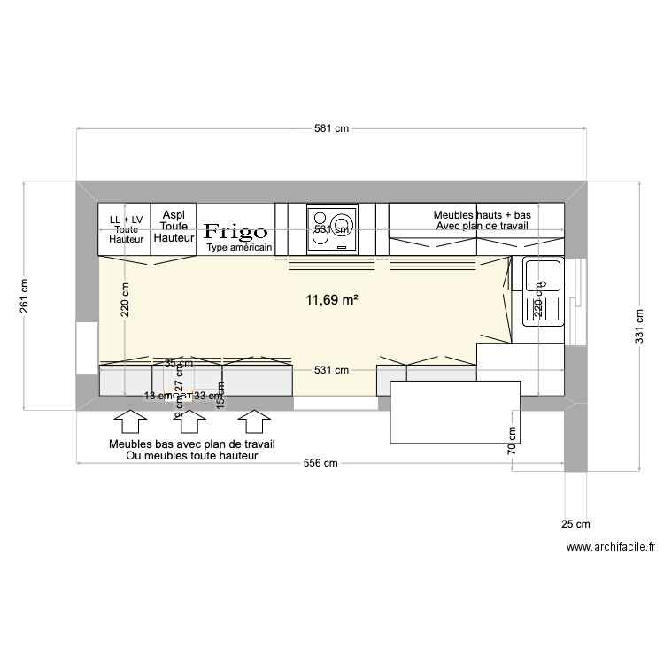CUISINE + CELLIER HILY V2. Plan de 1 pièce et 12 m2