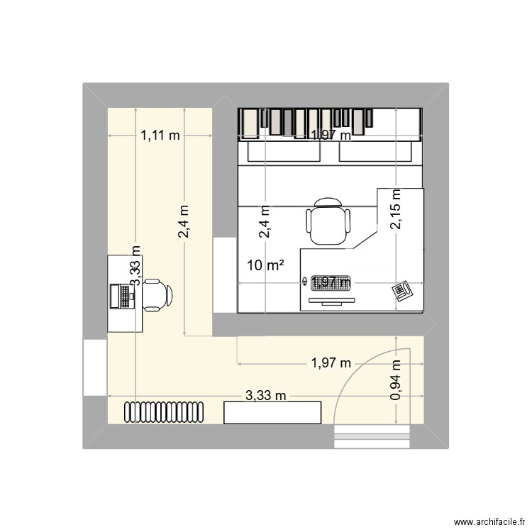 plan de ma nouvelle chambre eg. Plan de 1 pièce et 10 m2