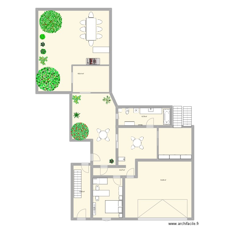 RDC. Plan de 5 pièces et 211 m2
