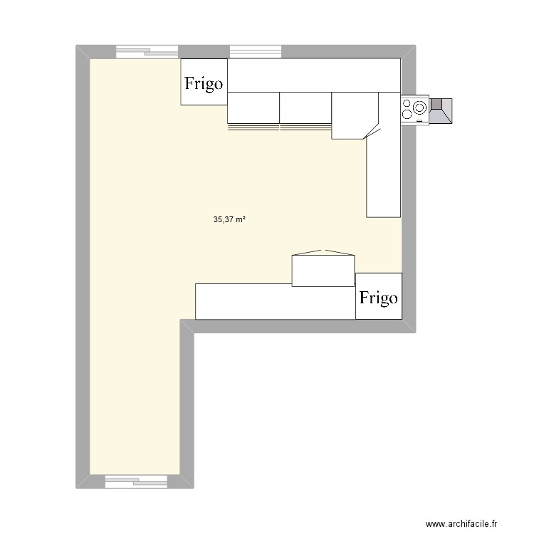 CUISINE MAINTENANT. Plan de 1 pièce et 35 m2