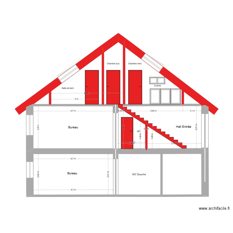 Façade EST vue en coupe 26.05.2025. Plan de 8 pièces et 59 m2