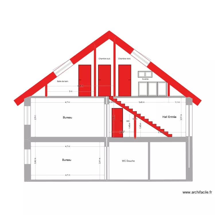 Fa&ccedil;ade EST vue en coupe 26.05.2025. Plan de 