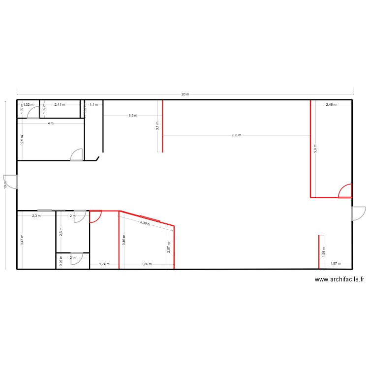 Valréas cloisons. Plan de 10 pièces et 200 m2