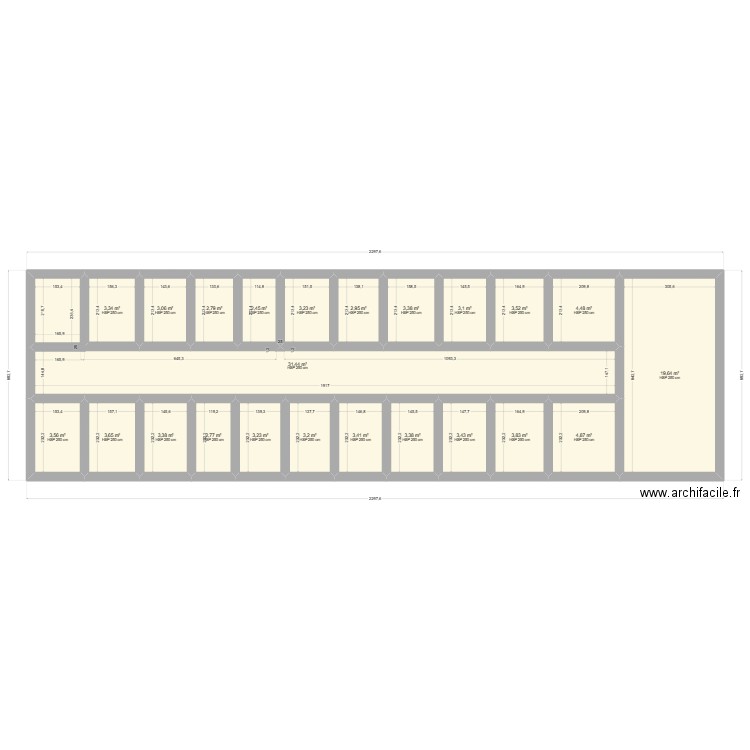 Porcherie pour 20 truies. Plan de 23 pièces et 122 m2