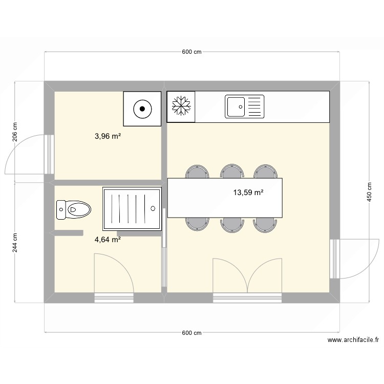 Centner poolhouse. Plan de 3 pièces et 22 m2