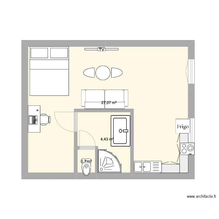 Cours Emile Zola plan idée 1. Plan de 3 pièces et 32 m2