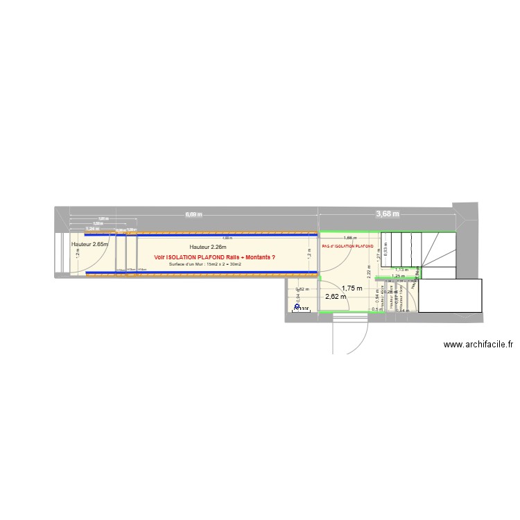 COMMUNS Rez de Chaussée Cotation. Plan de 6 pièces et 17 m2