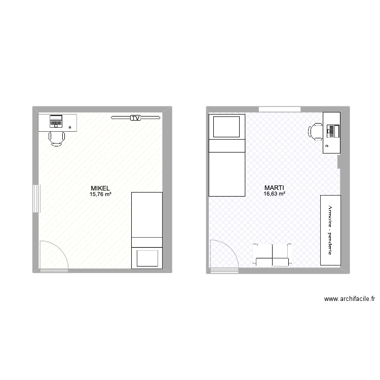 MKEL MARTI . Plan de 2 pièces et 32 m2