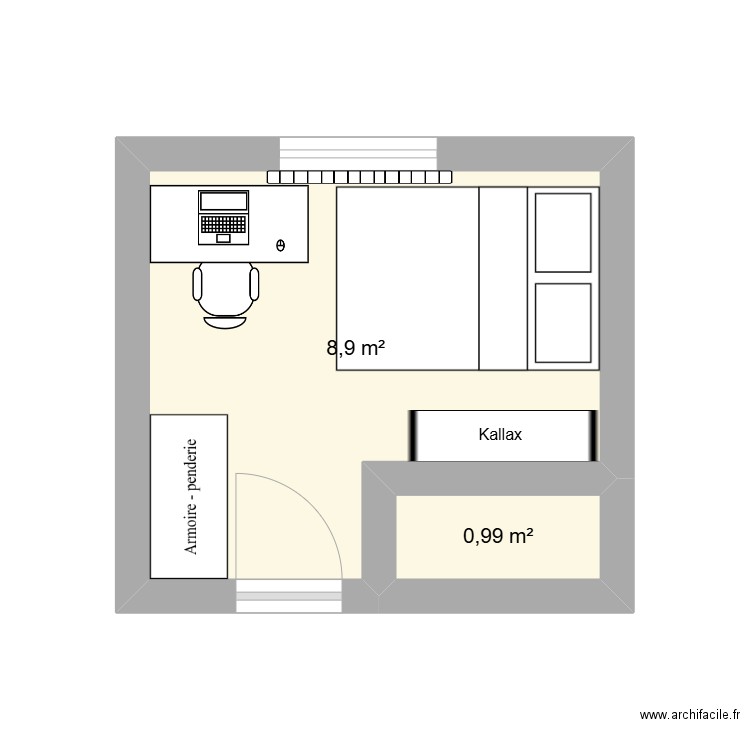 Chambre chez maman. Plan de 2 pièces et 10 m2