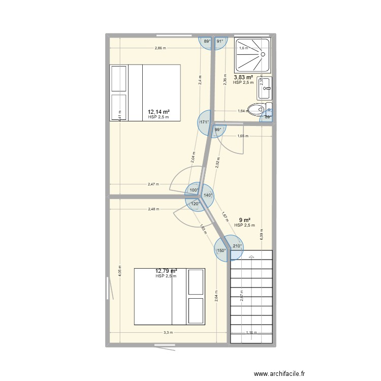 PLAN millia. Plan de 4 pièces et 38 m2
