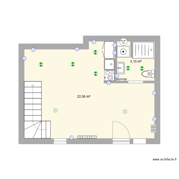 appart 25 m². Plan de 2 pièces et 26 m2