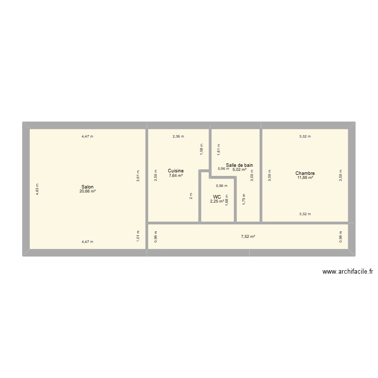 Appartement - RHANDOUR. Plan de 6 pièces et 55 m2