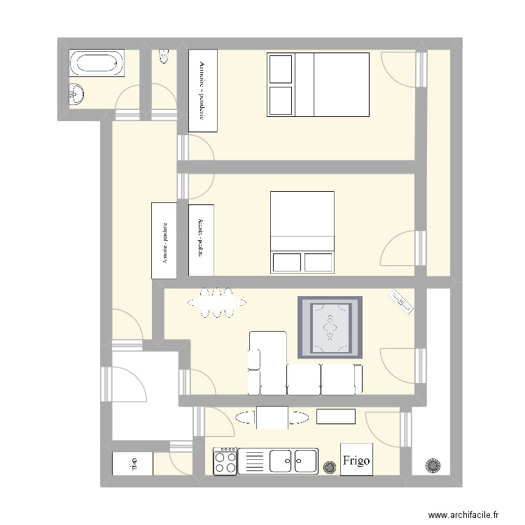 Appartement 722. Plan de 8 pièces et 74 m2