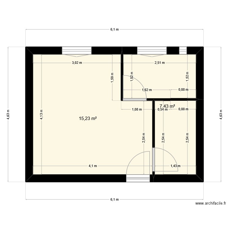 Marguerite 3. Plan de 2 pièces et 23 m2