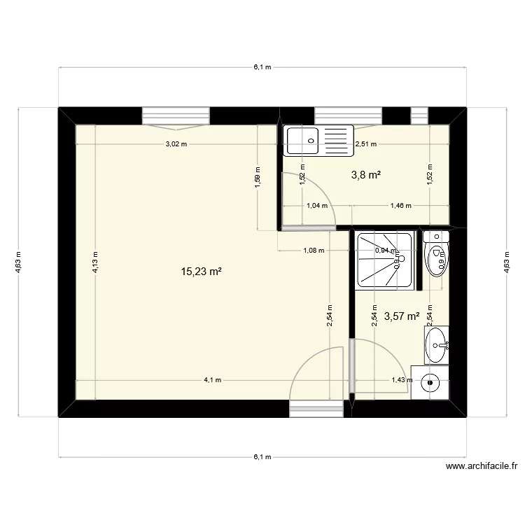 Marguerite 3. Plan de 3  et 23 m²