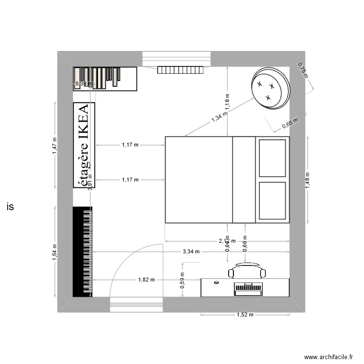 Chambre Iris. Plan de 1 pièce et 14 m2