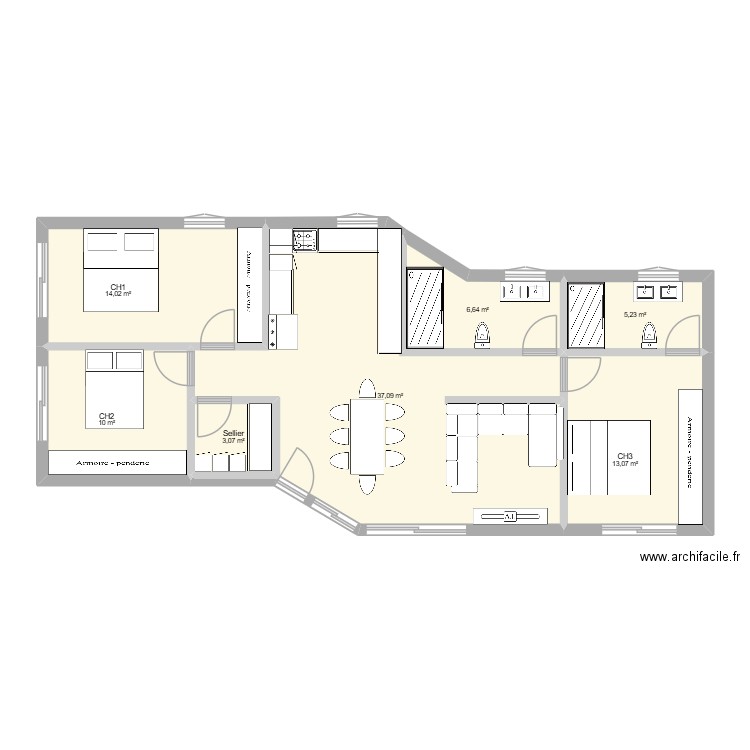 vilino T4. Plan de 7 pièces et 89 m2