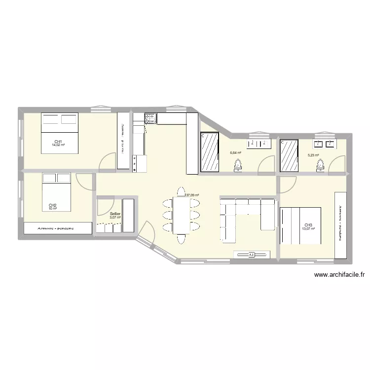 vilino T4. Plan de 7 pièces et 89 m²
