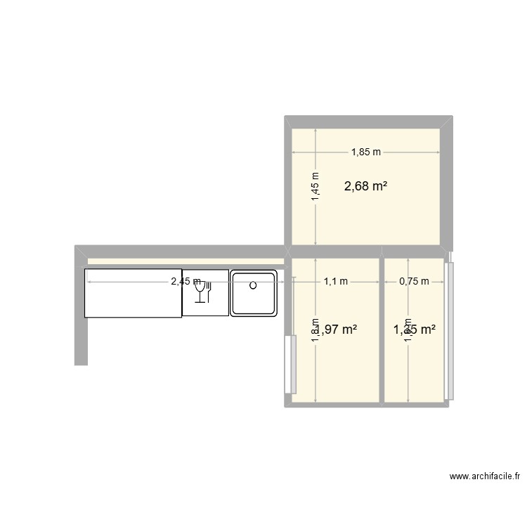 Cuisine / Placard - 53 Berriat. Plan de 4 pièces et 6 m2