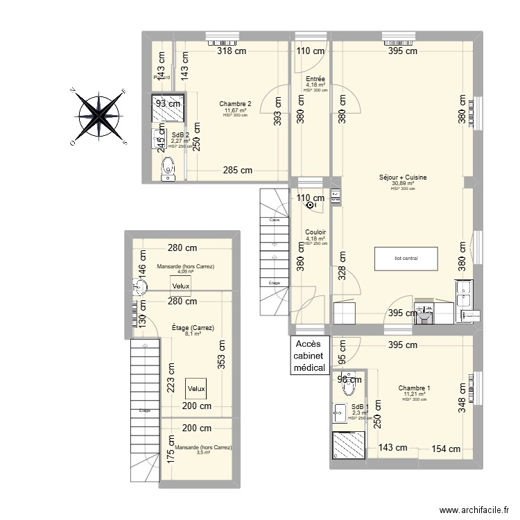 Curie. Plan de 11 pièces et 83 m2