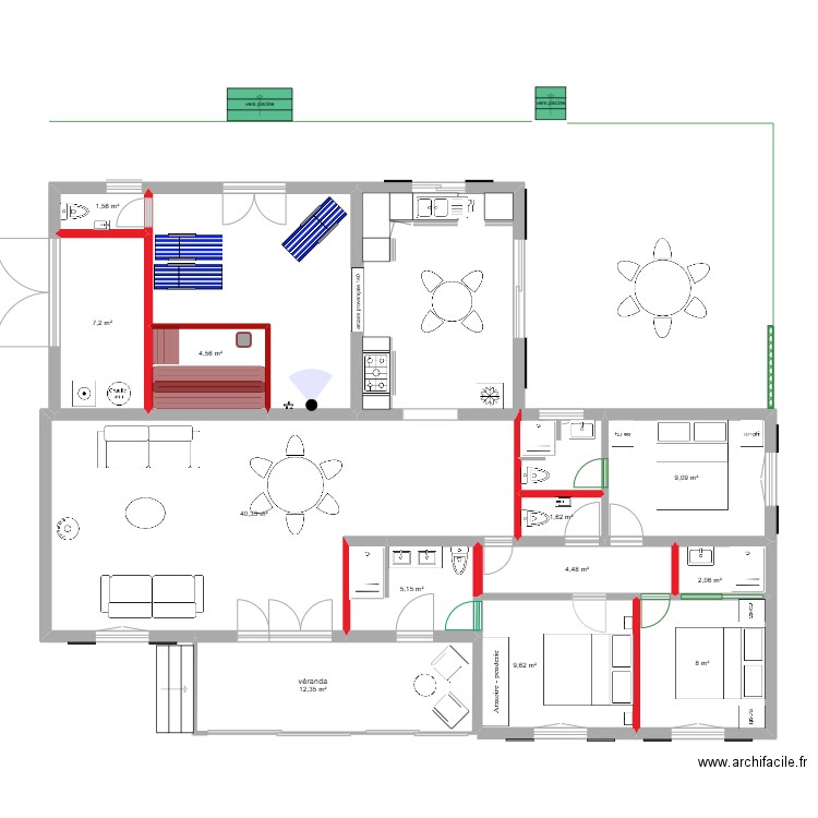 VF 2 quater bis exercice avec cloisons. Plan de 12 pièces et 106 m2