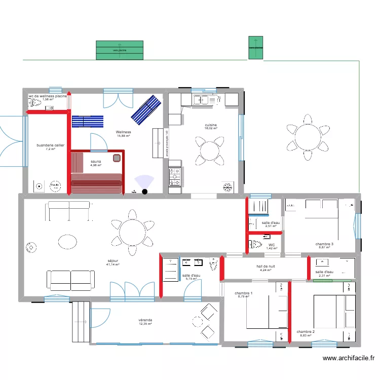VF 2 quater bis exercice avec cloisons. Plan de 
