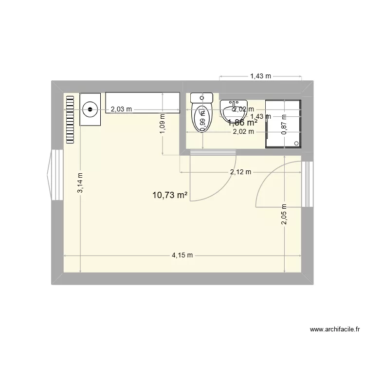 Four fingers - Plan vide. Plan de 2 Pièces et 13 m²