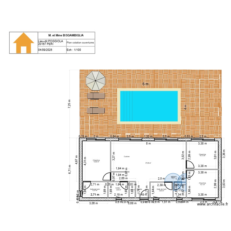 plan intérieur cotation ouverture BISGAMBIGLIA. Plan de 9 pièces et 86 m2