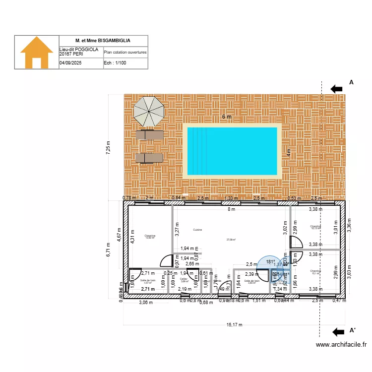 plan int&eacute;rieur cotation ouverture BISGAMBIGLIA. Plan de 