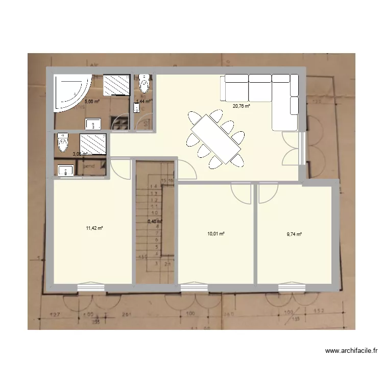 projet collioure 1 ETG. Plan de 8 pièces et 69 m²