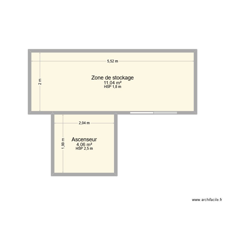 Zone de stockage ASSP. Plan de 2 pièces et 15 m2