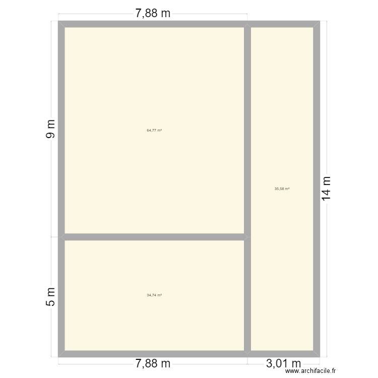 02-Agricole. Plan de 3 pièces et 135 m2