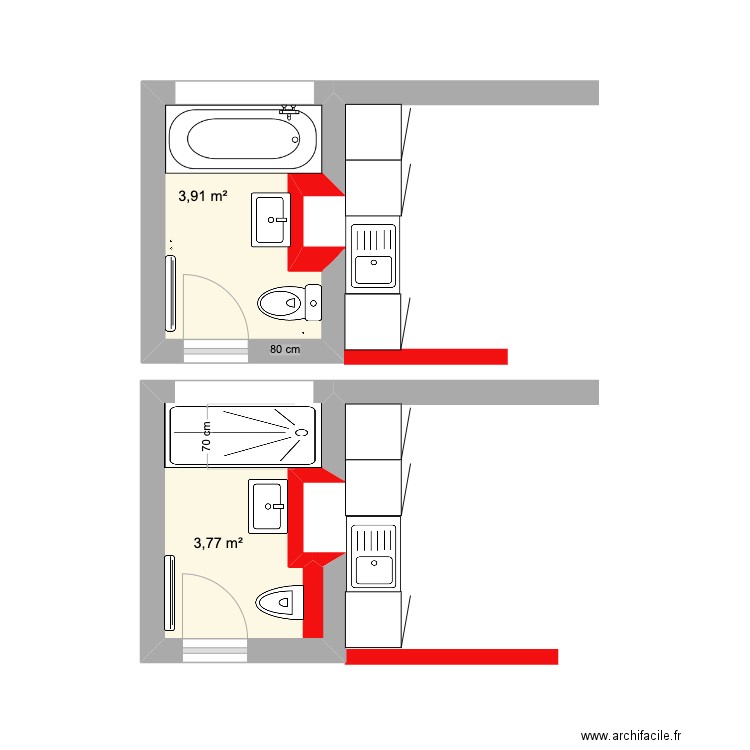 bevilard . Plan de 2 pièces et 8 m2