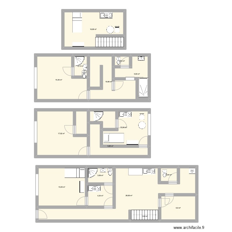 42 Trichon. Plan de 16 pièces et 151 m2