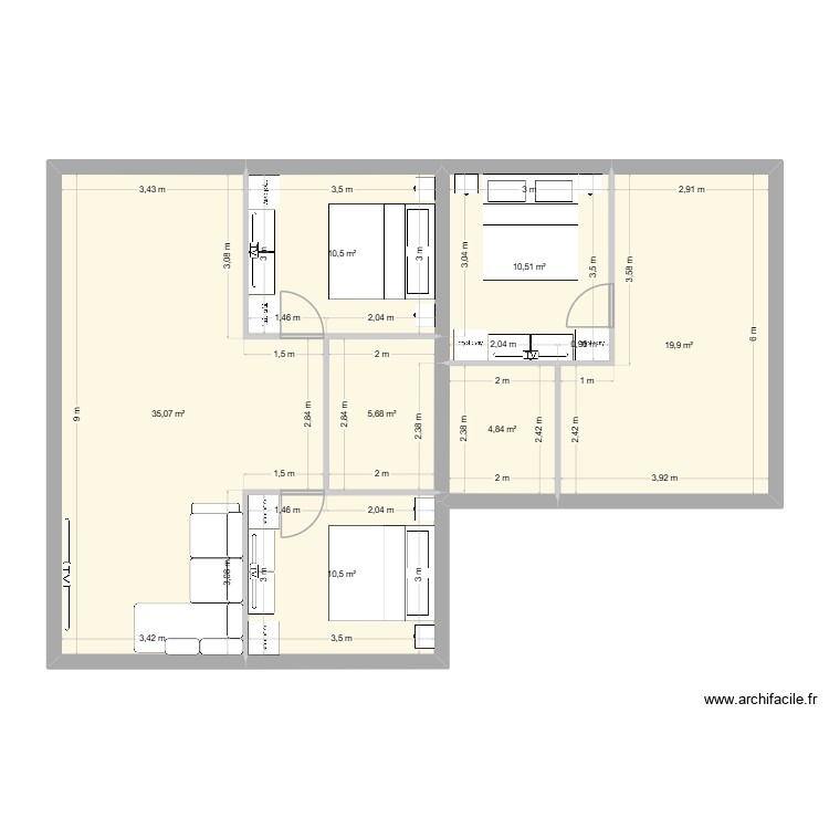 Projet RUN Meubl&eacute;. Plan de 0 pièce et 0 m2