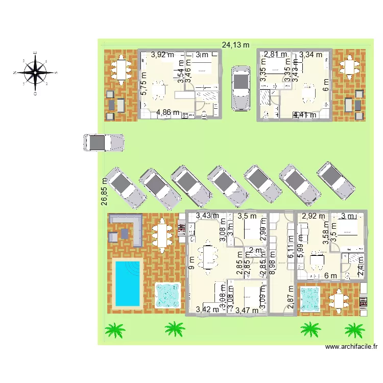 Projet RUN Meubl&eacute;. Plan de 14  et 842 m²