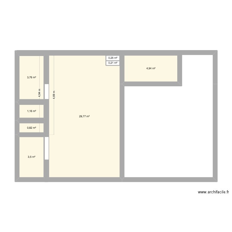 studio. Plan de 8 pièces et 45 m2