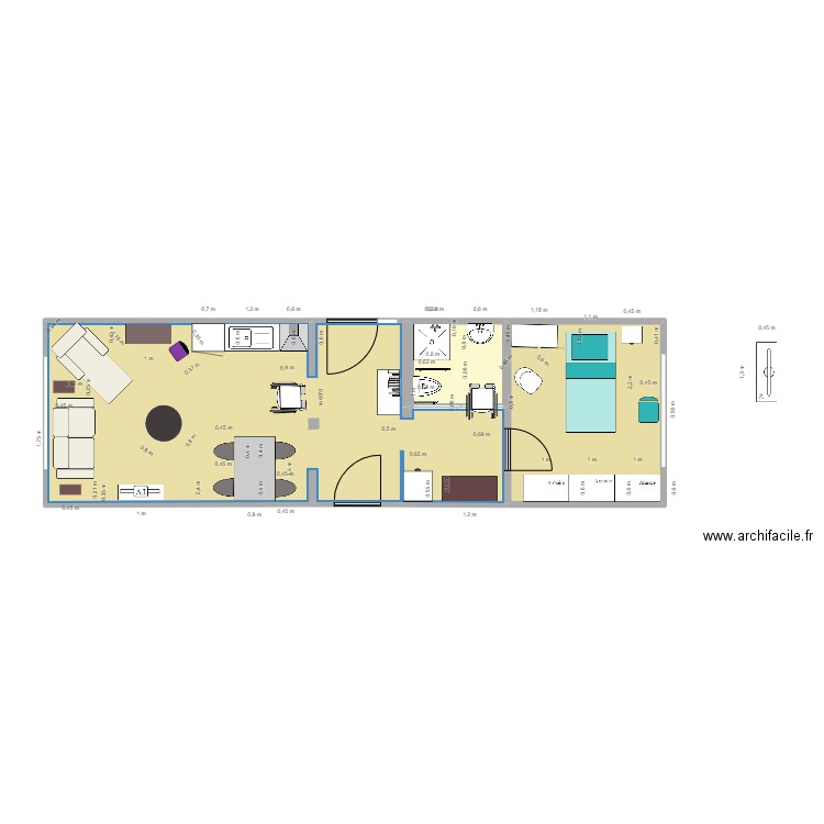 nanou 2. Plan de 3 pièces et 49 m2