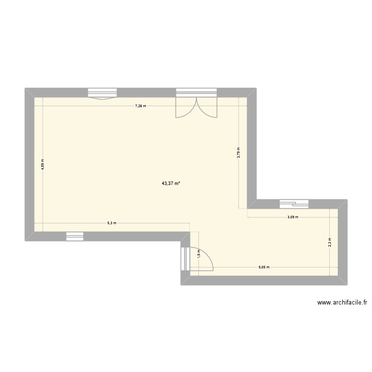 virginie. Plan de 1 pièce et 43 m2