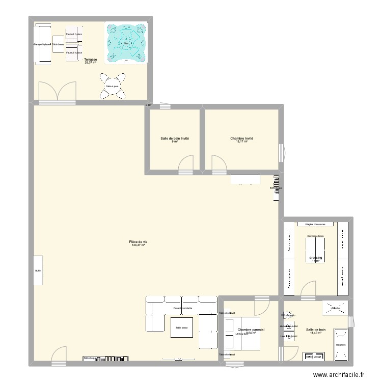 Appartement de rêve. Plan de 8 pièces et 228 m2