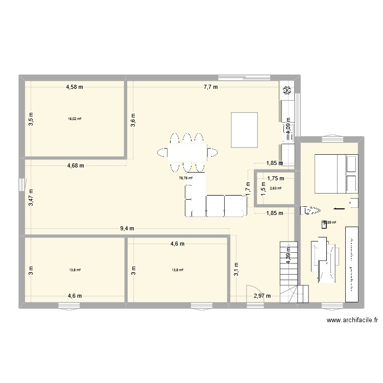 grange 2. Plan de 6 pièces et 143 m2