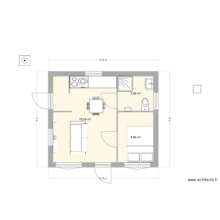 Maison. Plan de 3 pièces et 23 m2