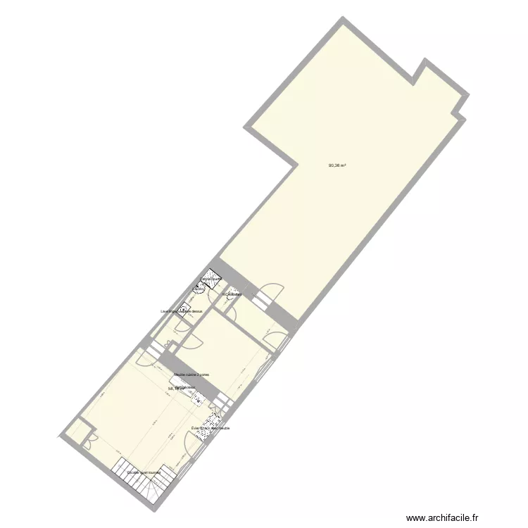 cuisine bureaau. Plan de 2  et 149 m²