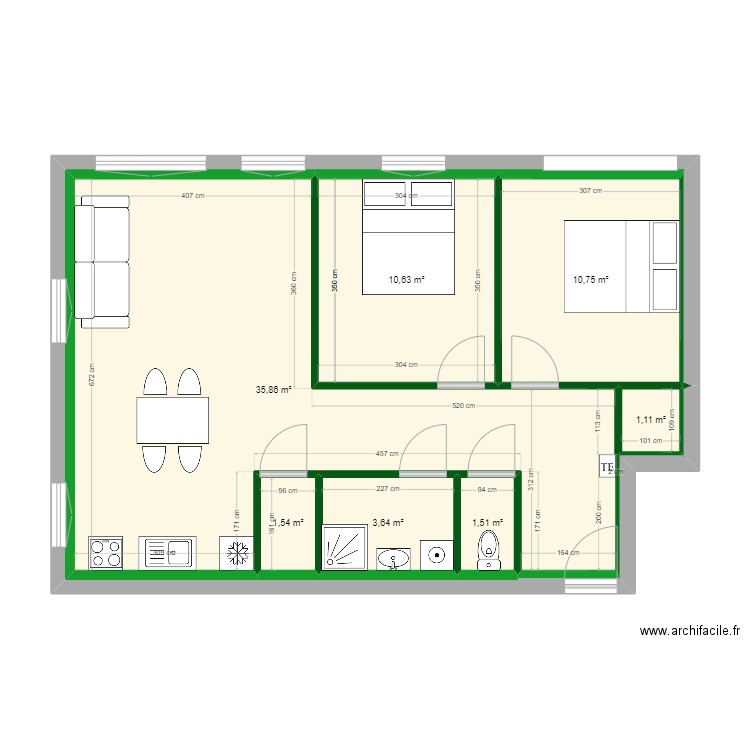 Voreppe T3 N+1 N°3 - Aménagement. Plan de 8 pièces et 65 m2