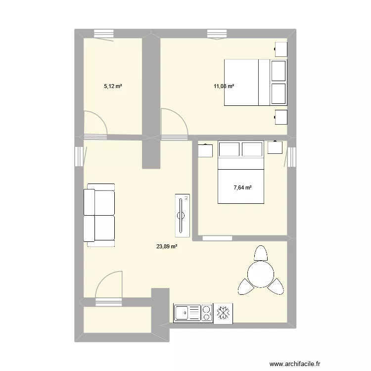 R+1 ptte chbre. Plan de 4 pièces et 48 m² R+1 ptte chbre. Plan de 4 pièces et 48 m²