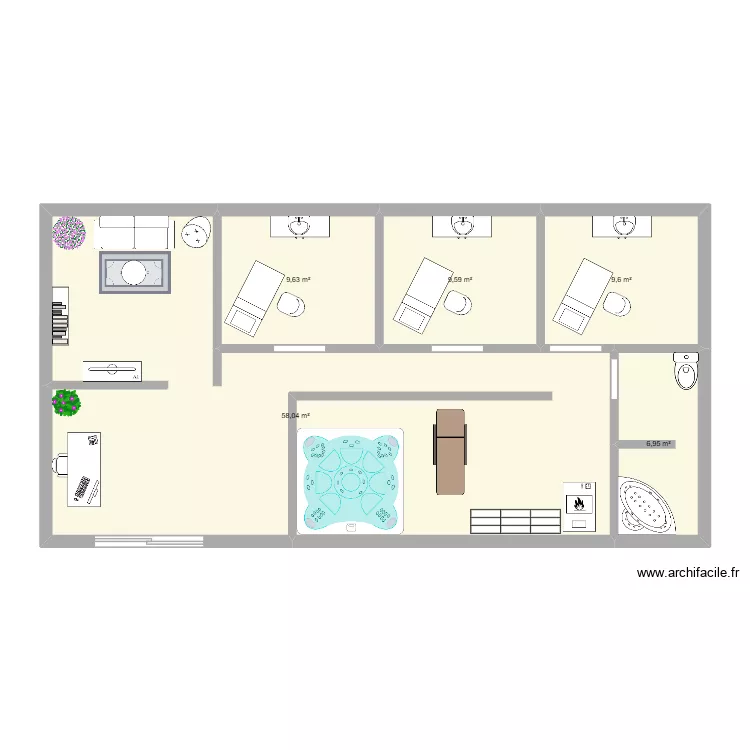 salon esth&eacute;tique. Plan de 5 pièces et 94 m²