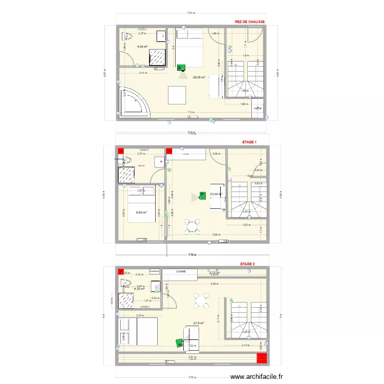 RDC. Plan de 8 pièces et 101 m²