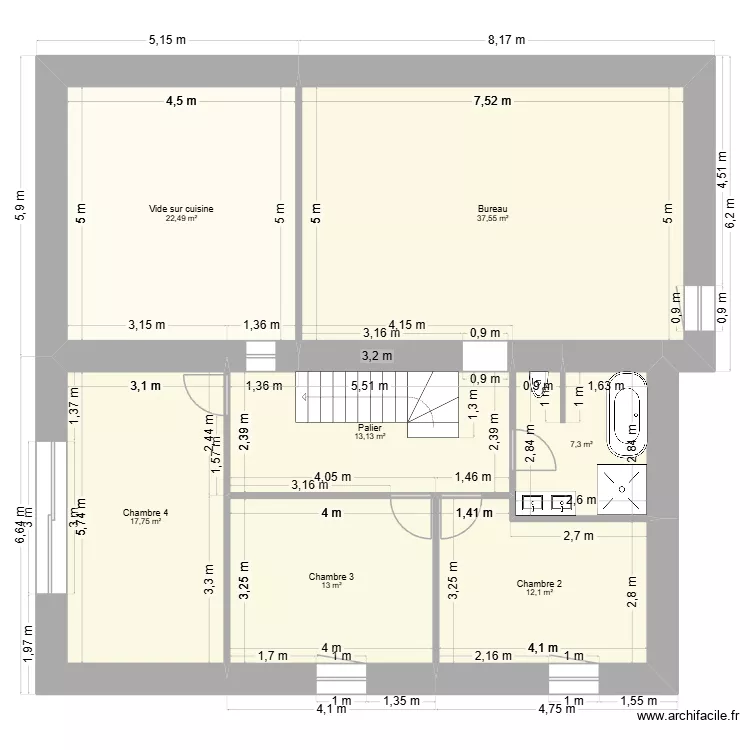 Maison Saint-Gondran étage. Plan de 7 pièces et 123 m² Maison Saint-Gondran étage. Plan de 7 pièces et 123 m²