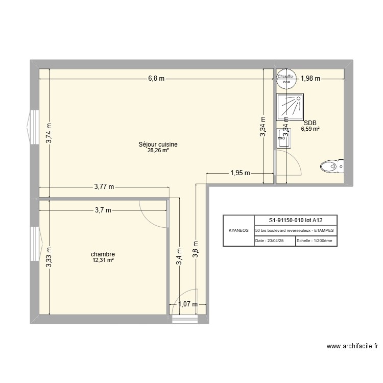 reverseleux A12. Plan de 3 pièces et 47 m2