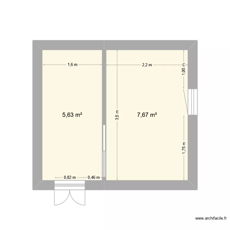 Salle eau + Dressing RDC Linkin. Plan de 2  et 13 m²